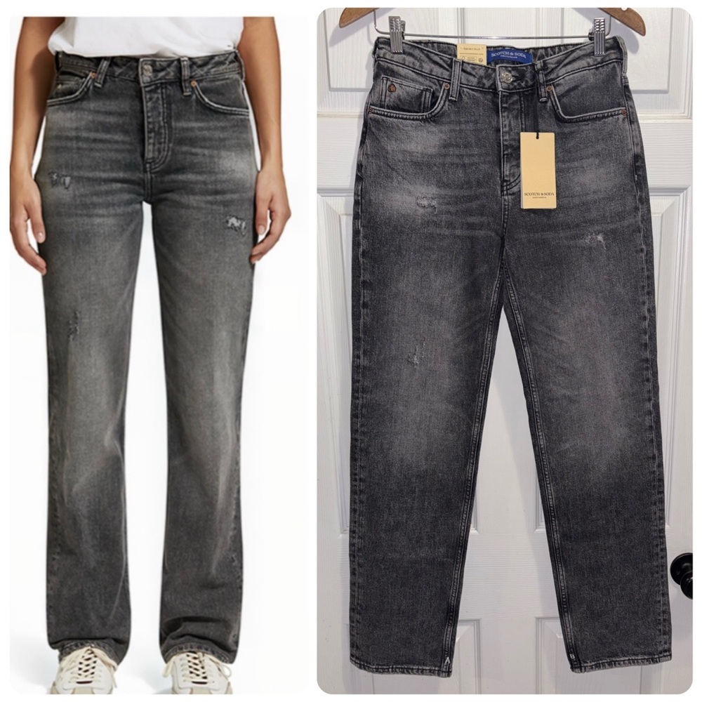 NWT Scotch & Soda The Sky High Rise Straight Jeans True North Faded Black 27 NEW